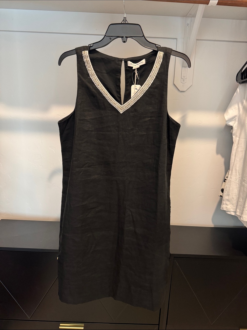 Tommy Bahama - Sleeveless Black V-Neck Shift Dress with Embellished Trim